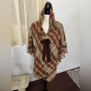 Hooded plaid bow shawl super soft one size